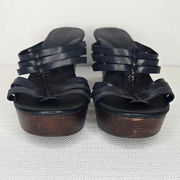 UGG Mattie Black Leather Platform Wedge Stacked Heel Sandal Women's Size 10 - Picture 6 of 15